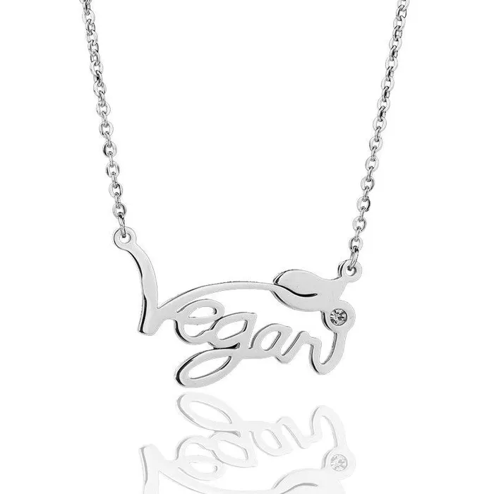 Vegan Stainless Steel Necklace Ring in Silver Gold and Rose Gold Tone Great Gift Great MESSAGE The Pink Pigs Necklaces