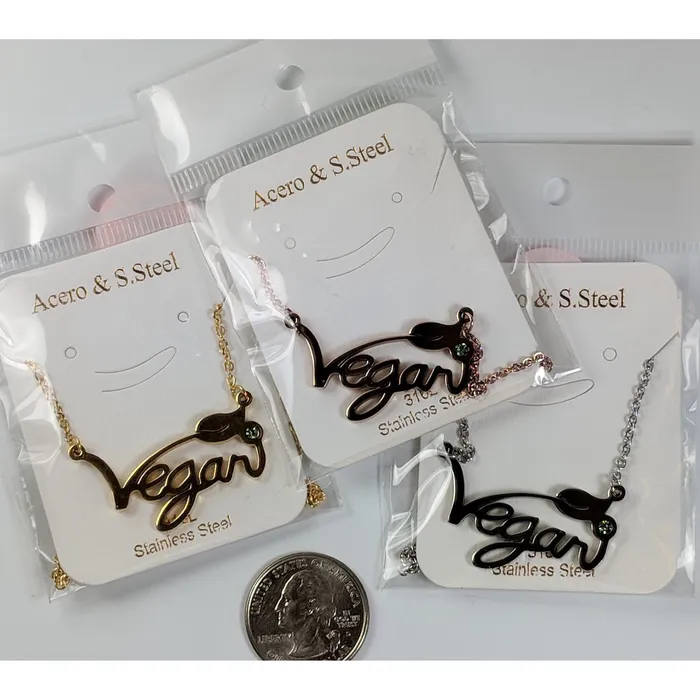 Vegan Stainless Steel Necklace Ring in Silver Gold and Rose Gold Tone Great Gift Great MESSAGE The Pink Pigs Necklaces