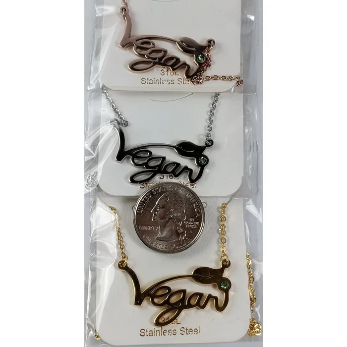 Vegan Stainless Steel Necklace Ring in Silver Gold and Rose Gold Tone Great Gift Great MESSAGE The Pink Pigs Necklaces
