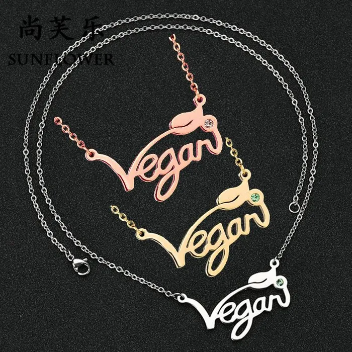 Vegan Stainless Steel Necklace Ring in Silver Gold and Rose Gold Tone Great Gift Great MESSAGE The Pink Pigs Necklaces
