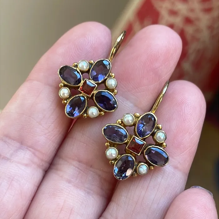 Vintage Paris Jewelry Earrings Iolite Garnet and Pearl Earrings Sterling Silver Vermeil Vintage Vintage Paris Jewelry Earrings Iolite Garnet and Pearl Earrings Sterling Silver Vermeil Vintage