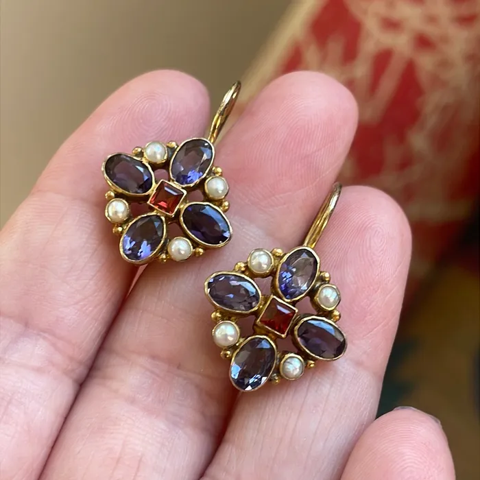 Vintage Paris Jewelry Earrings Iolite Garnet and Pearl Earrings Sterling Silver Vermeil Vintage Vintage Paris Jewelry Earrings Iolite Garnet and Pearl Earrings Sterling Silver Vermeil Vintage