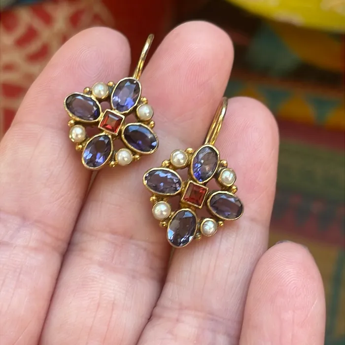 Vintage Paris Jewelry Earrings Iolite Garnet and Pearl Earrings Sterling Silver Vermeil Vintage Vintage Paris Jewelry Earrings Iolite Garnet and Pearl Earrings Sterling Silver Vermeil Vintage