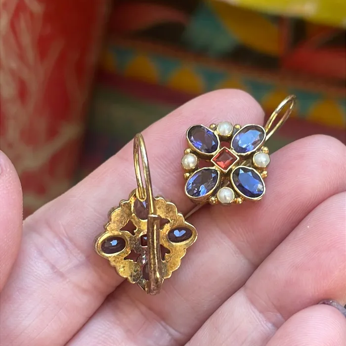 Vintage Paris Jewelry Earrings Iolite Garnet and Pearl Earrings Sterling Silver Vermeil Vintage Vintage Paris Jewelry Earrings Iolite Garnet and Pearl Earrings Sterling Silver Vermeil Vintage