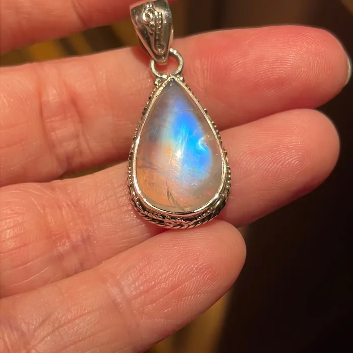 Vintage Paris Jewelry Moonstone Teardrop Pendant Sterling Silver Necklaces