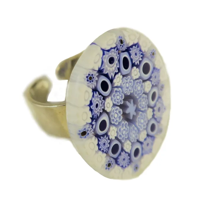 VN Murrine Rings Murano glass Millefiori oval ring set in 925 sterling silver 25 x 30 mm