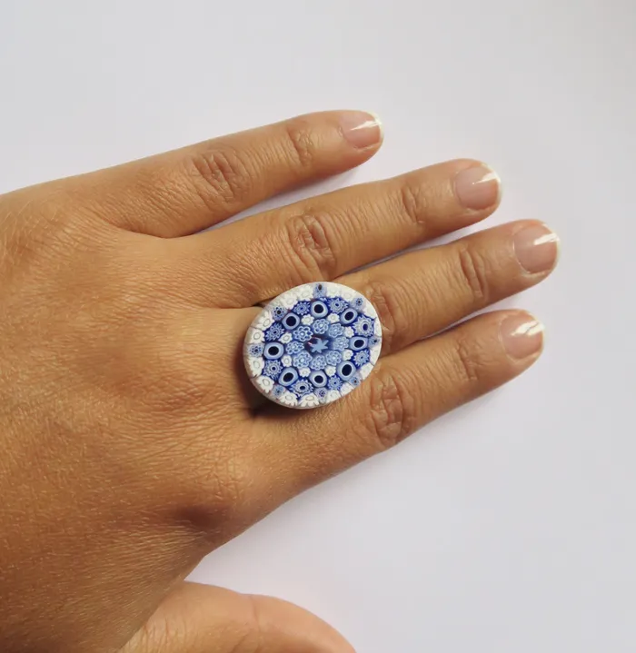 VN Murrine Rings Murano glass Millefiori oval ring set in 925 sterling silver 25 x 30 mm
