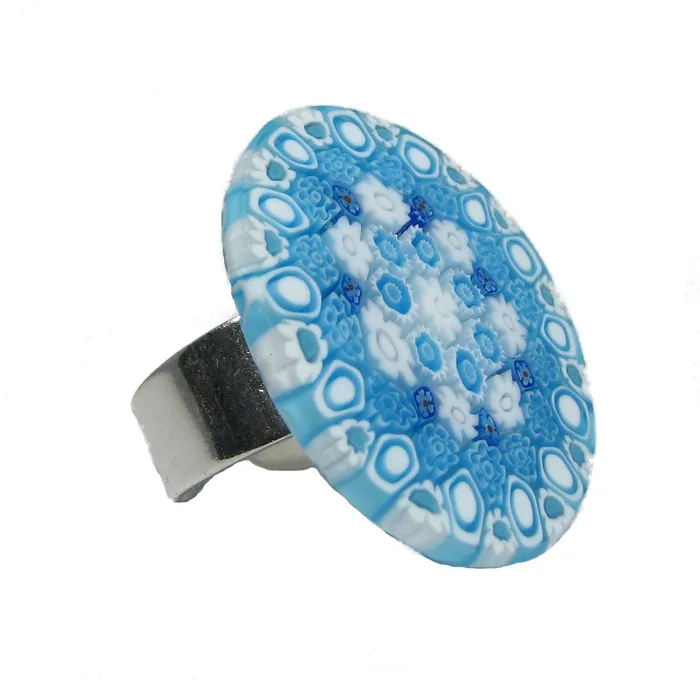VN Murrine Rings Murano glass Millefiori oval ring set in 925 sterling silver 25 x 30 mm