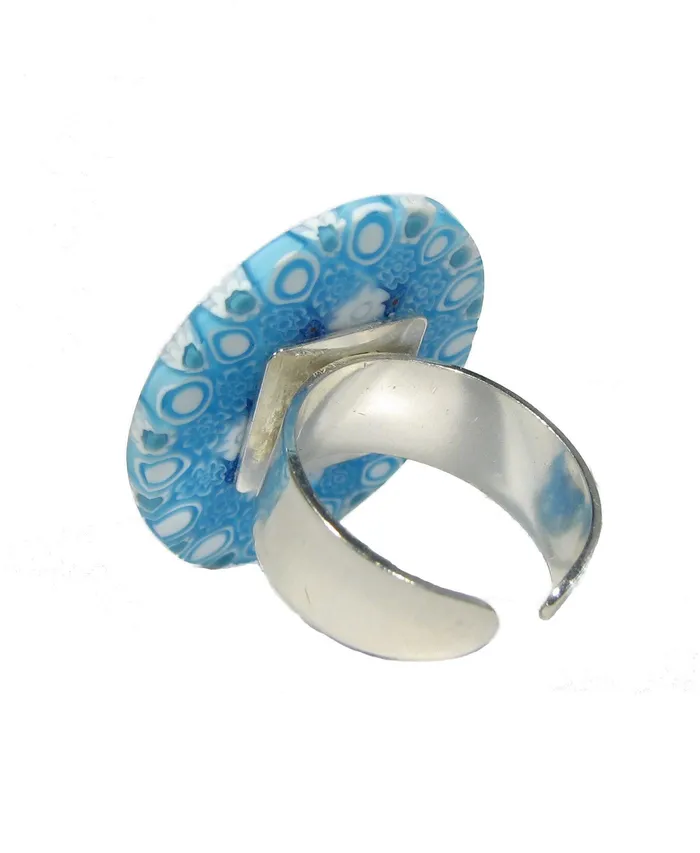 VN Murrine Rings Murano glass Millefiori oval ring set in 925 sterling silver 25 x 30 mm