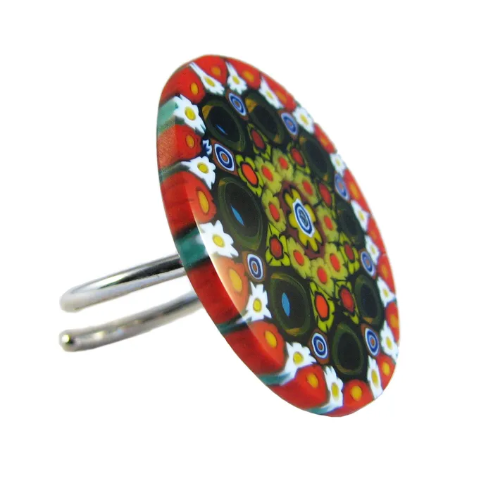 VN Murrine Rings Murano glass Millefiori oval ring set in 925 sterling silver 25 x 30 mm