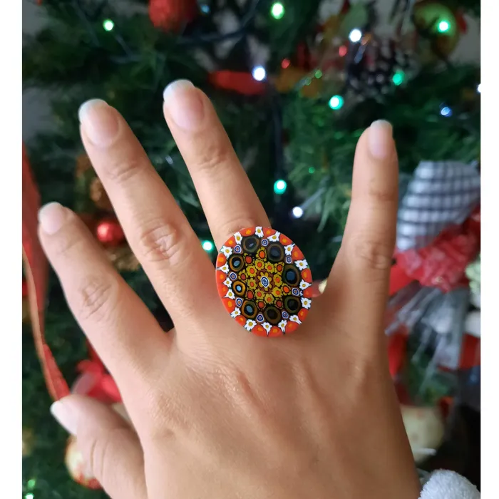 VN Murrine Rings Murano glass Millefiori oval ring set in 925 sterling silver 25 x 30 mm