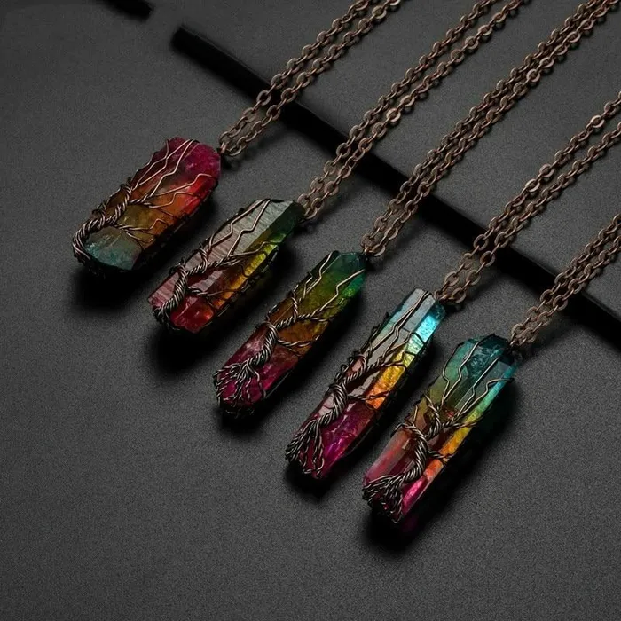 Wild Color Necklaces Tree of Life Crystal Stone Necklace