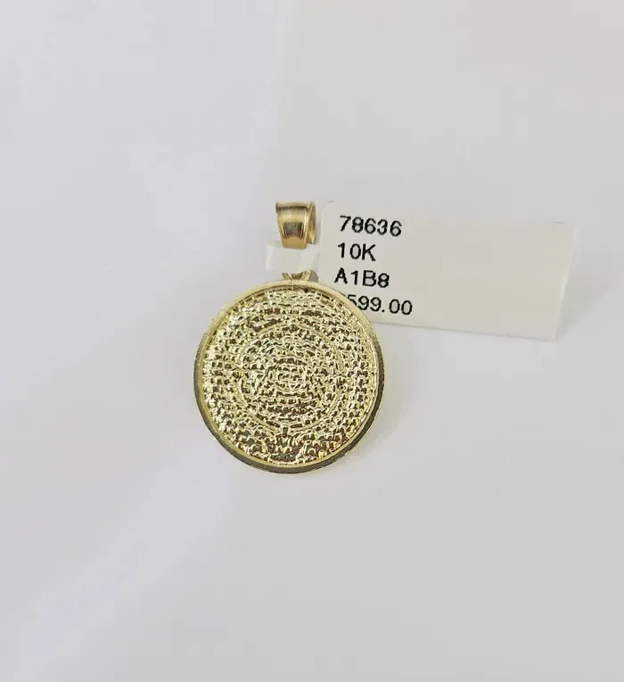 10k Gold Mayan Calendar Pendant Rope Chain 3mm 24 Necklace Set Real Yellow Gold and Diamond Necklaces