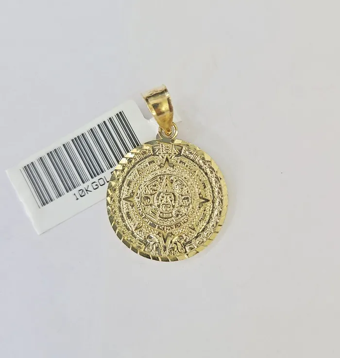 10k Gold Mayan Calendar Pendant Rope Chain 3mm 24 Necklace Set Real Yellow Gold and Diamond Necklaces