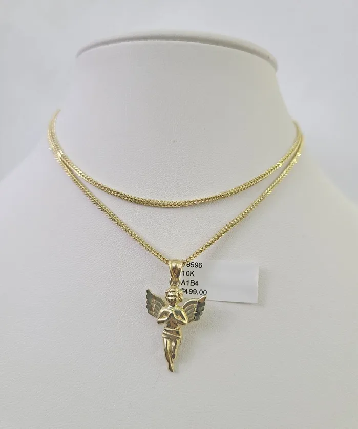 10K Solid Franco Chain Praying Angel Pendant Charm Necklace 1824 1mm Gold Globalwatches10 Necklaces 10K Solid Franco Chain Praying Angel Pendant Charm Necklace 1824 1mm Gold Globalwatches10 Necklaces