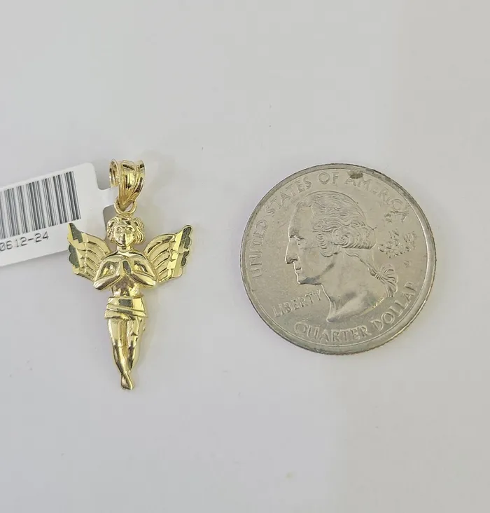 10K Solid Franco Chain Praying Angel Pendant Charm Necklace 1824 1mm Gold Globalwatches10 Necklaces