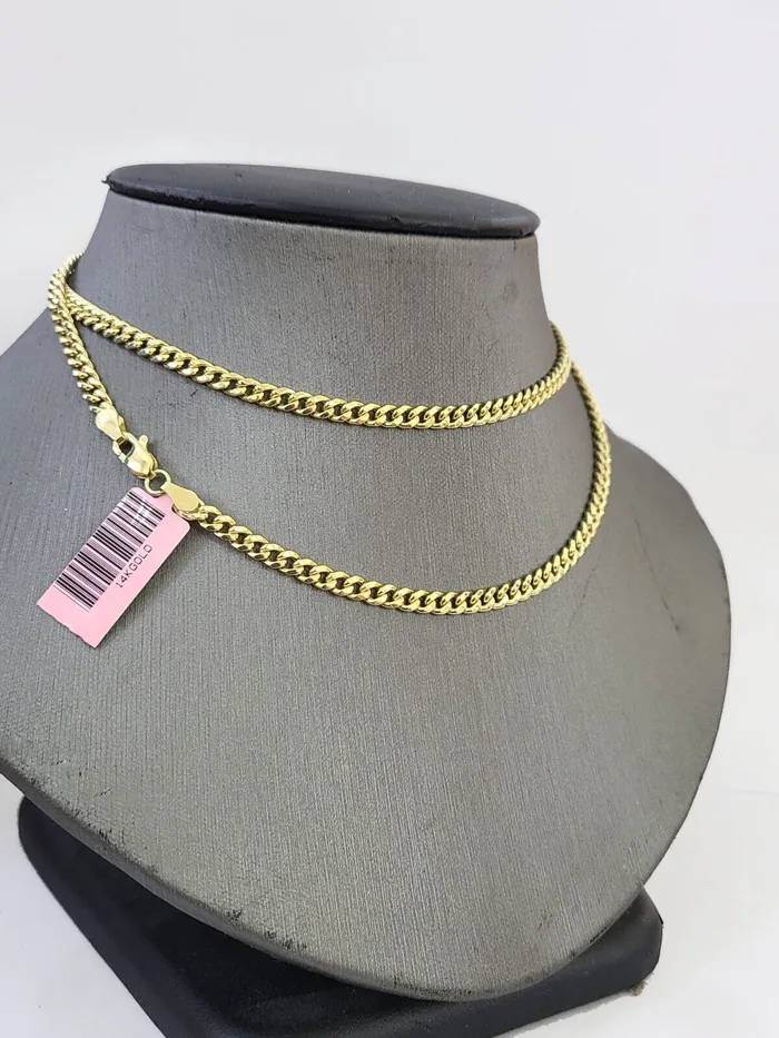 14k Gold Miami Cuban Link Chain Necklace 4mm 18 box Lock REAL 14kt Yellow Gold Gold and Diamond Necklaces