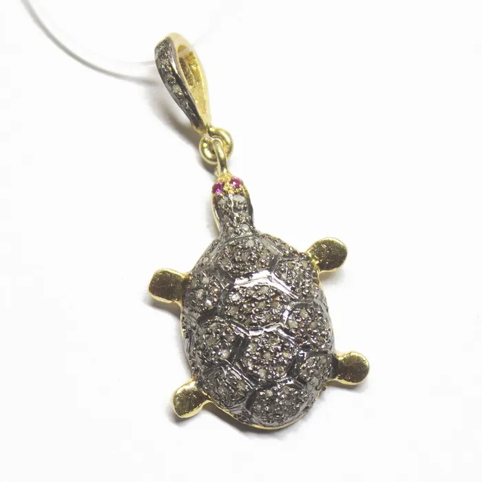 1pc Sea Turquoise Pave Diamond 925 Sterling Silver Gold Vermeil Charm Pendant 36mmx18mm Beads Supplies USA Necklaces