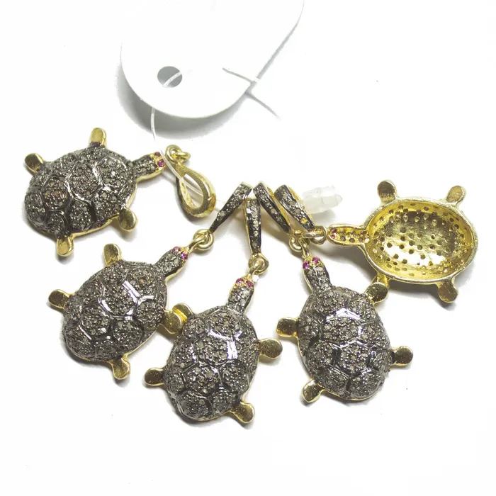 1pc Sea Turquoise Pave Diamond 925 Sterling Silver Gold Vermeil Charm Pendant 36mmx18mm Beads Supplies USA Necklaces