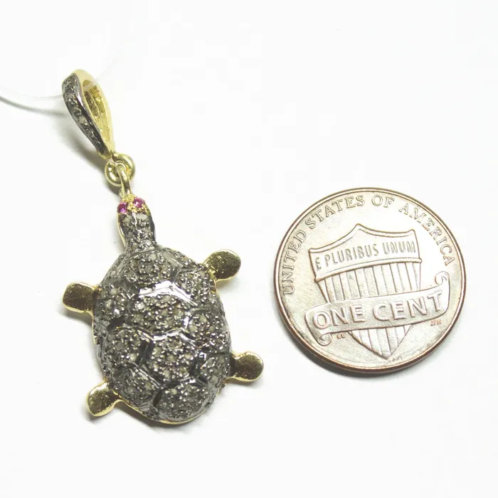 1pc Sea Turquoise Pave Diamond 925 Sterling Silver Gold Vermeil Charm Pendant 36mmx18mm Beads Supplies USA Necklaces