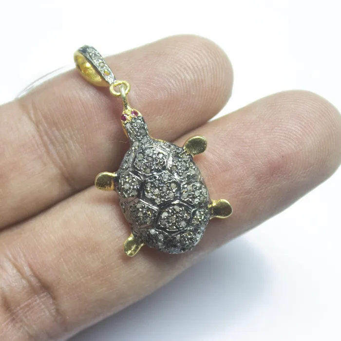 1pc Sea Turquoise Pave Diamond 925 Sterling Silver Gold Vermeil Charm Pendant 36mmx18mm Beads Supplies USA Necklaces