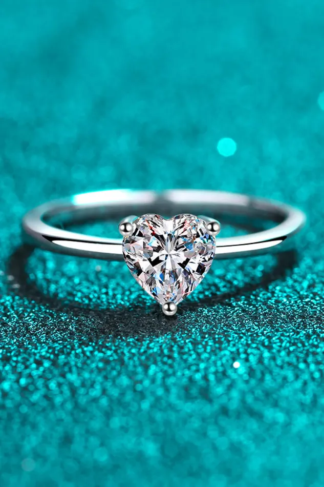 925 Sterling Silver HeartShaped Moissanite Solitaire Ring Trendsi Rings