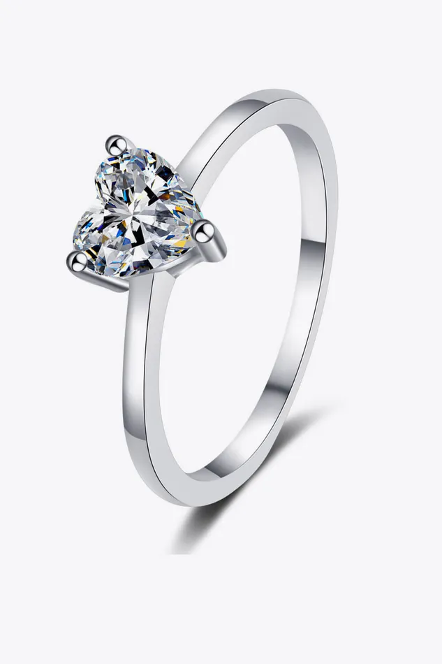 925 Sterling Silver HeartShaped Moissanite Solitaire Ring Trendsi Rings