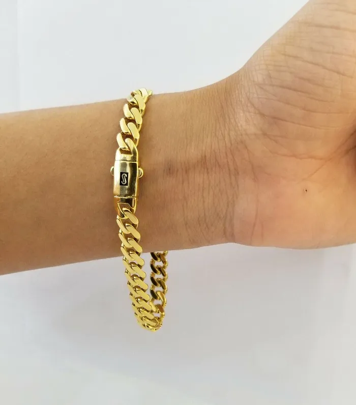 Bracelets Gold and Diamond 10k Yellow Gold Royal Monaco Link 8mm Bracelet Box Clasp 75