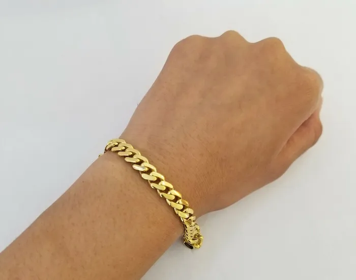Bracelets Gold and Diamond 10k Yellow Gold Royal Monaco Link 8mm Bracelet Box Clasp 75