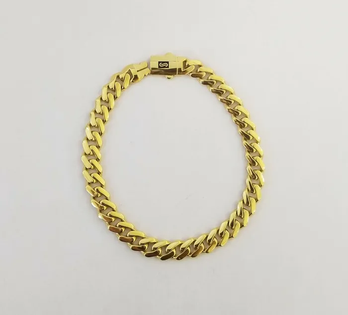 Bracelets Gold and Diamond 10k Yellow Gold Royal Monaco Link 8mm Bracelet Box Clasp 75