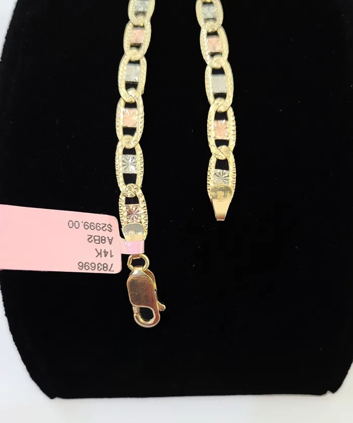 Bracelets Gold and Diamond 14k valentino Trio Gold Womens Link Bracelet 8 inches 5mm Diamond Cuts