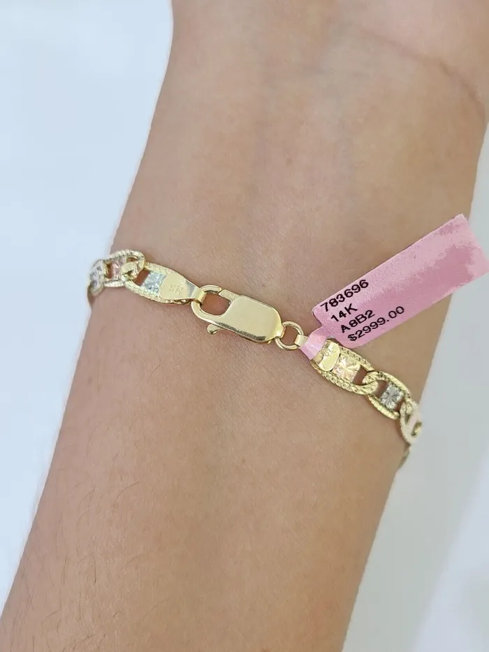 Bracelets Gold and Diamond 14k valentino Trio Gold Womens Link Bracelet 8 inches 5mm Diamond Cuts