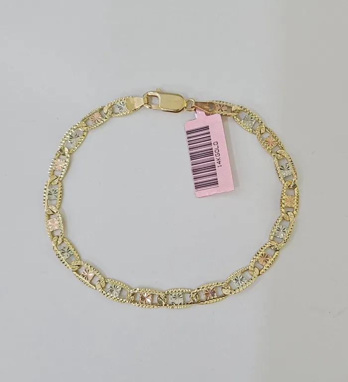 Bracelets Gold and Diamond 14k valentino Trio Gold Womens Link Bracelet 8 inches 5mm Diamond Cuts