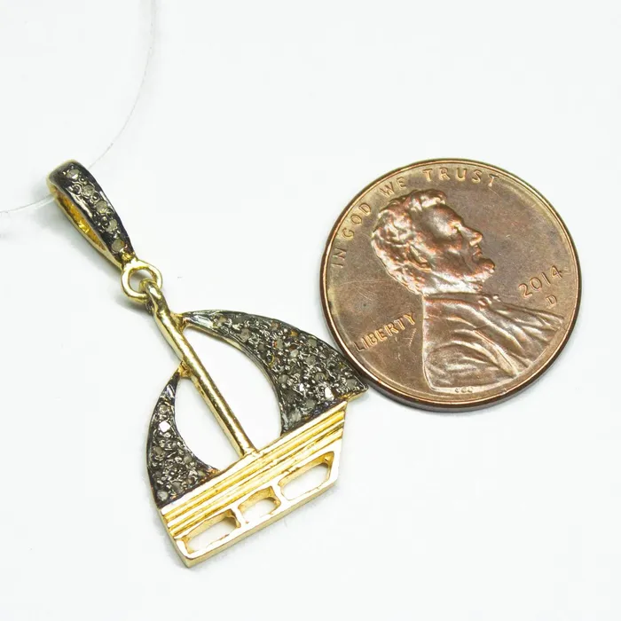 Charm Necklaces Beads Supplies USA 1pc Pave Diamond Sailing Boat Charm 925 Sterling Silver Gold Vermeil Charm Pendant 30mmx17mm