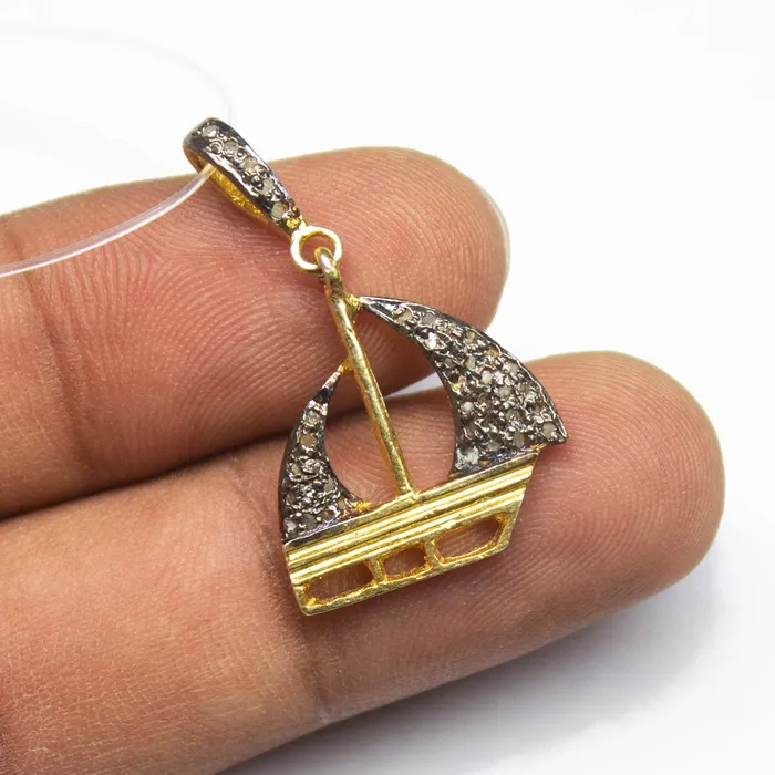 Charm Necklaces Beads Supplies USA 1pc Pave Diamond Sailing Boat Charm 925 Sterling Silver Gold Vermeil Charm Pendant 30mmx17mm
