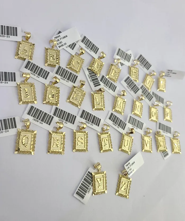 Charm Necklaces Globalwatches10 10k Initials Charm Pendant AZ Alphabets Men Women Real Yellow Gold Genuine