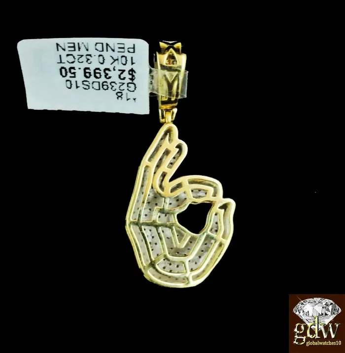 Charm Necklaces Gold and Diamond Real 10k Yellow Gold and Diamond Ok Hand Emoji Charm with 22 Miami Cuban Chain