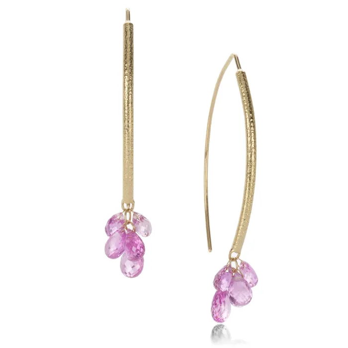 Earrings Barbara Heinrich Navette Earrings with Pink Sapphire Drops