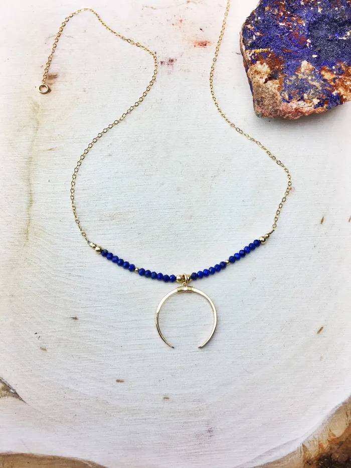 Enclave Gems and Co Necklaces Lapis Lazuli Crescent Necklace 14k Gold Fill 18 Enclave Gems and Co Necklaces Lapis Lazuli Crescent Necklace 14k Gold Fill 18