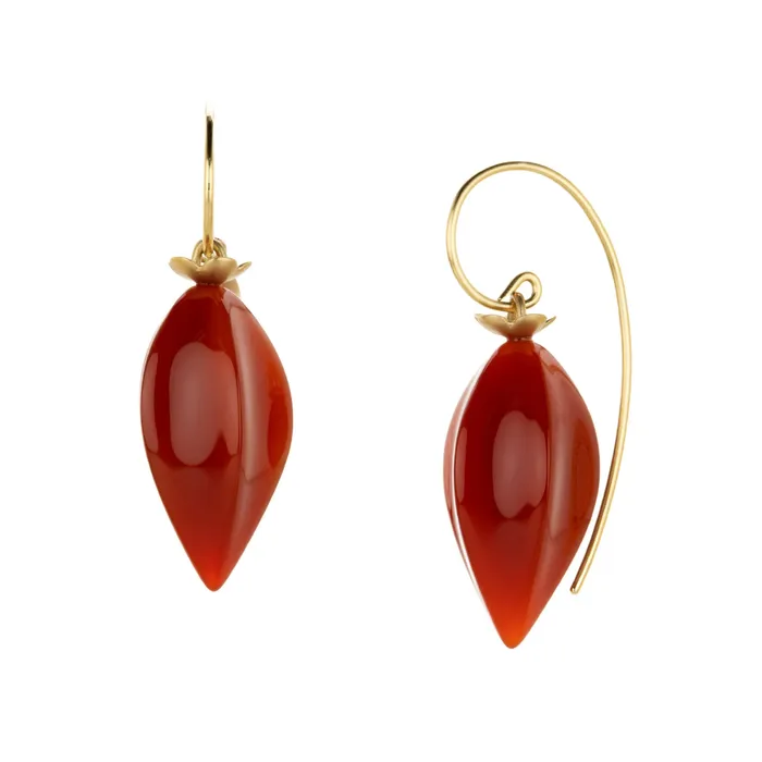 Gabriella Kiss Earrings 14k Long Carnelian Chinese Lantern Earrings
