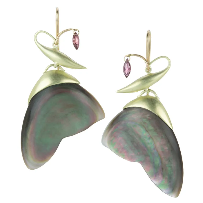 Gabriella Kiss Earrings Black Mother of Pearl Moth Earrings