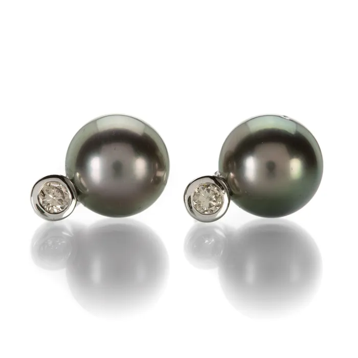 Gellner Earrings Pearl Earrings with Bezel Set Diamonds