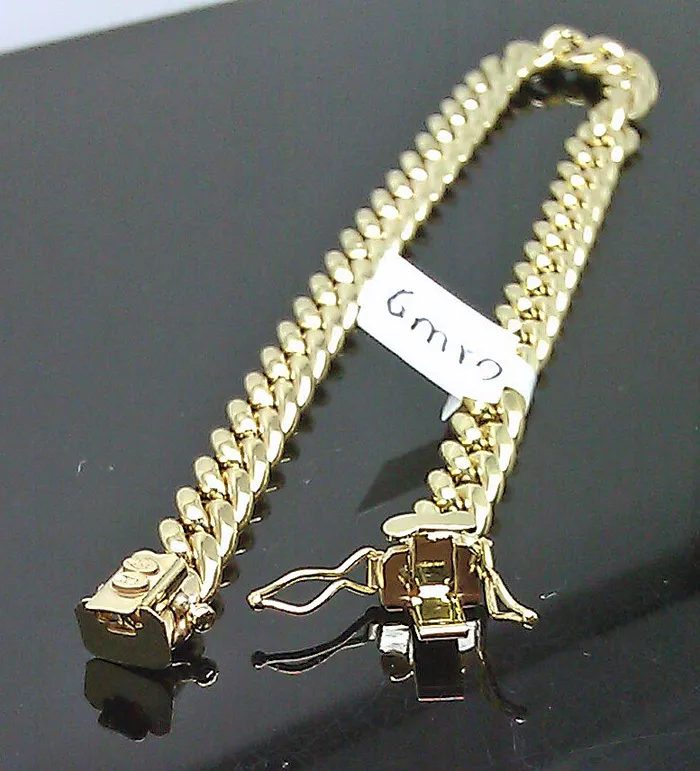 Gold and Diamond Bracelets Real 10K Men Yellow Gold 6mm Miami Cuban Bracelet box lock 9 Gold and Diamond Bracelets Real 10K Men Yellow Gold 6mm Miami Cuban Bracelet box lock 9