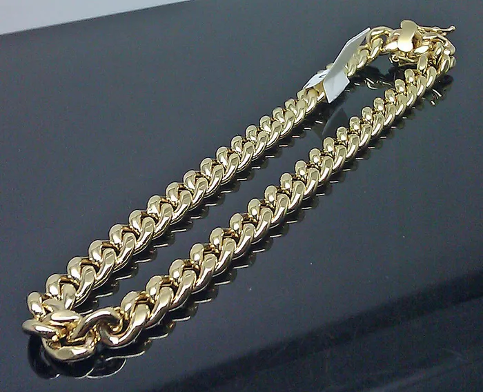 Gold and Diamond Bracelets Real 10K Men Yellow Gold 6mm Miami Cuban Bracelet box lock 9