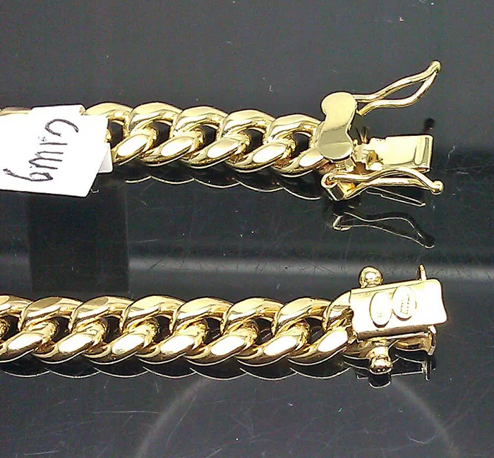 Gold and Diamond Bracelets Real 10K Men Yellow Gold 6mm Miami Cuban Bracelet box lock 9