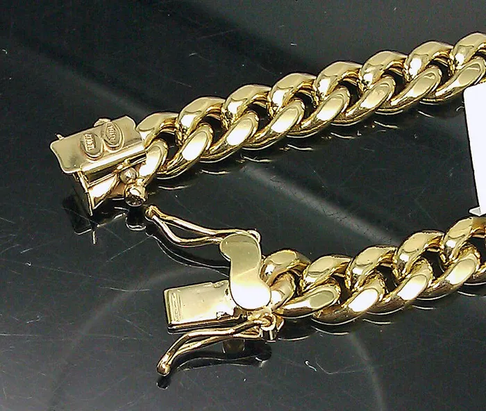 Gold and Diamond Bracelets Real 10K Men Yellow Gold 6mm Miami Cuban Bracelet box lock 9