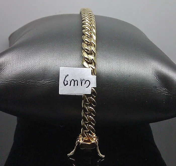 Gold and Diamond Bracelets Real 10K Men Yellow Gold 6mm Miami Cuban Bracelet box lock 9