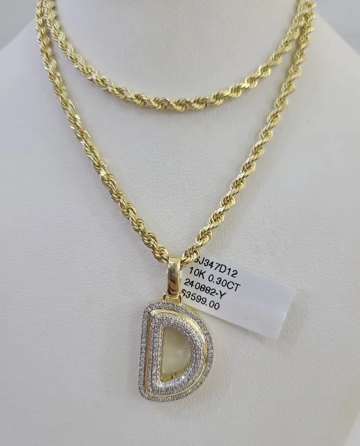 Gold and Diamond Necklaces 10k 3mm Rope Solid Chain D Diamond Pendant Alphabet 1828 Gold Charm Necklace Gold and Diamond Necklaces 10k 3mm Rope Solid Chain D Diamond Pendant Alphabet 1828 Gold Charm Necklace