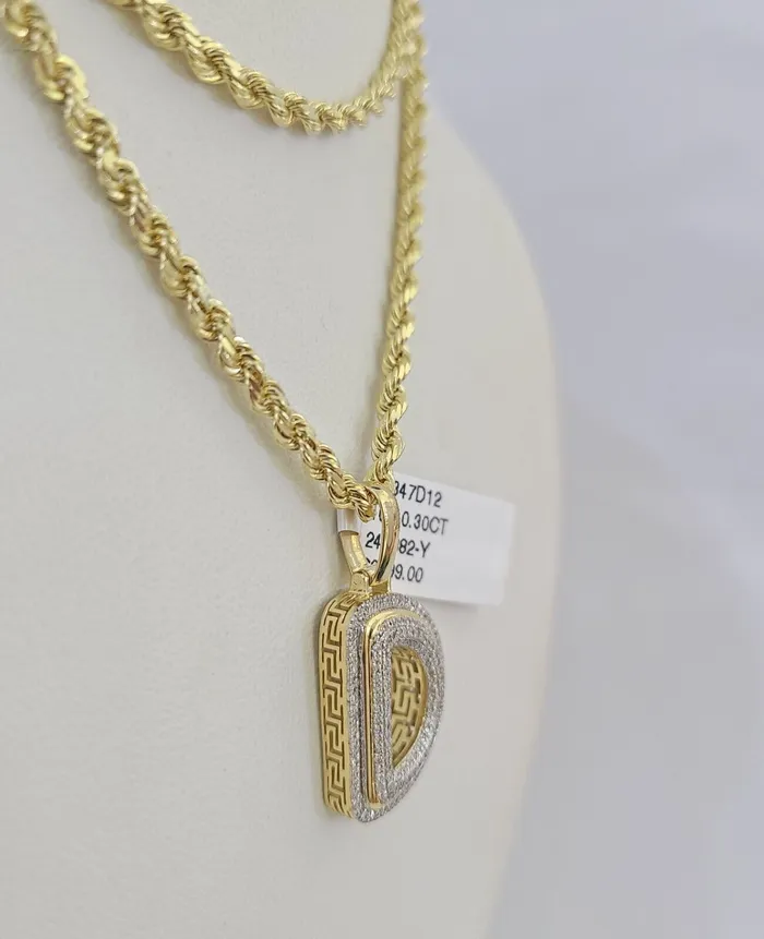 Gold and Diamond Necklaces 10k 3mm Rope Solid Chain D Diamond Pendant Alphabet 1828 Gold Charm Necklace