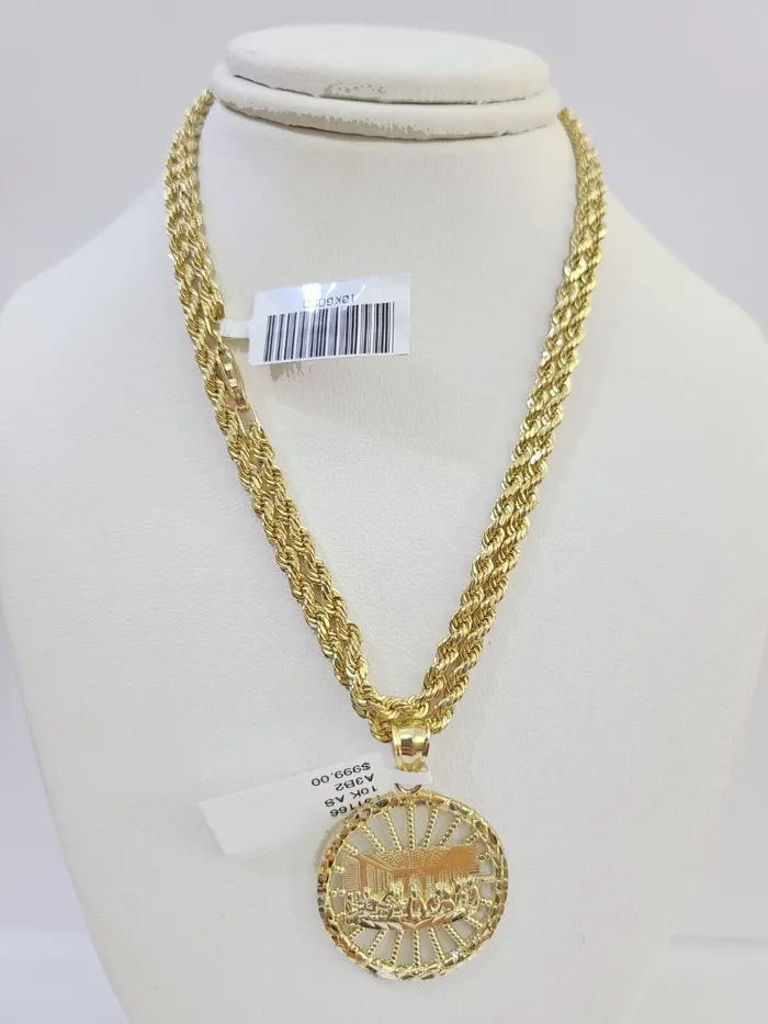 Gold and Diamond Necklaces 10k Gold Rope Chain Last Supper Charm Pendent SET 3mm 22 Inches Necklace Gold and Diamond Necklaces 10k Gold Rope Chain Last Supper Charm Pendent SET 3mm 22 Inches Necklace